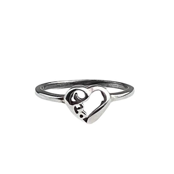 Sterling Silver Ring Size 7 Scroll Open Heart - Picture 1 of 11